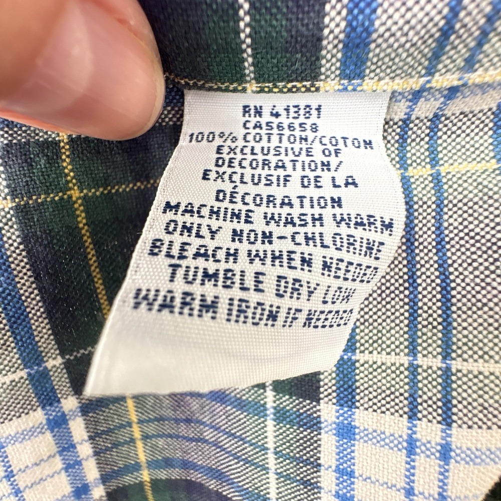 Ralph Lauren Button Down Shirt Mens Medium Navy Blue White Tartan Plaid Preppy - Picture 8 of 9